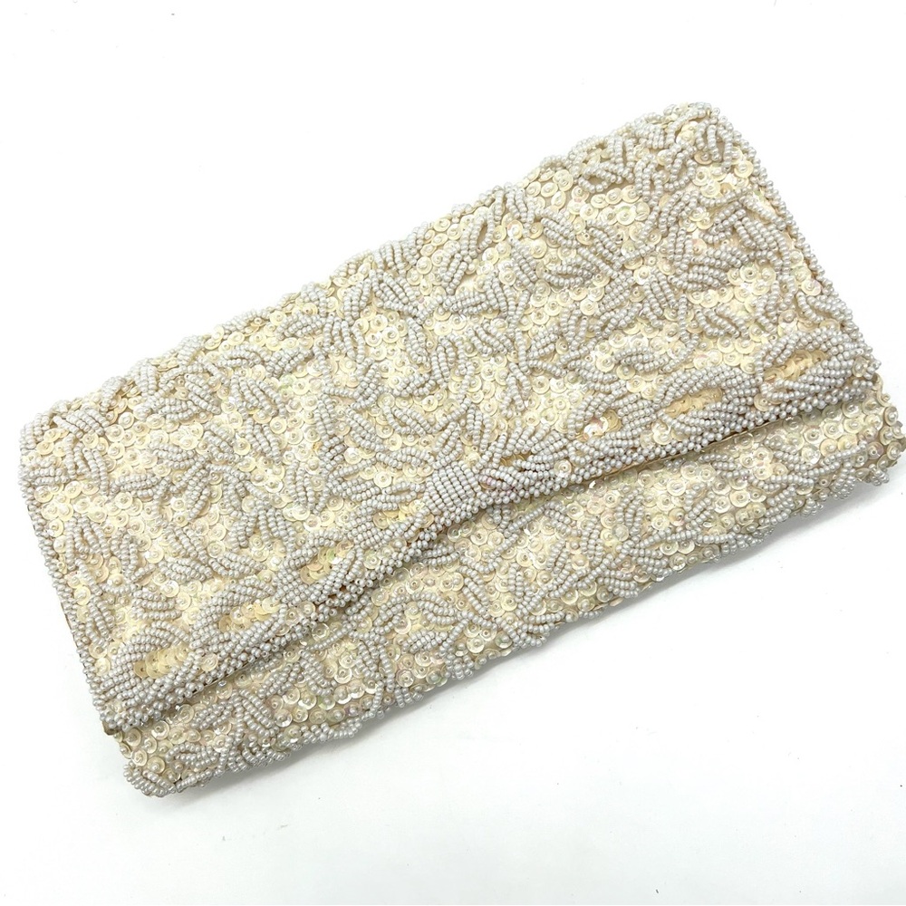 Vintage Ganson Beaded Clutch Ivory Sequin Pearl Evening Bag